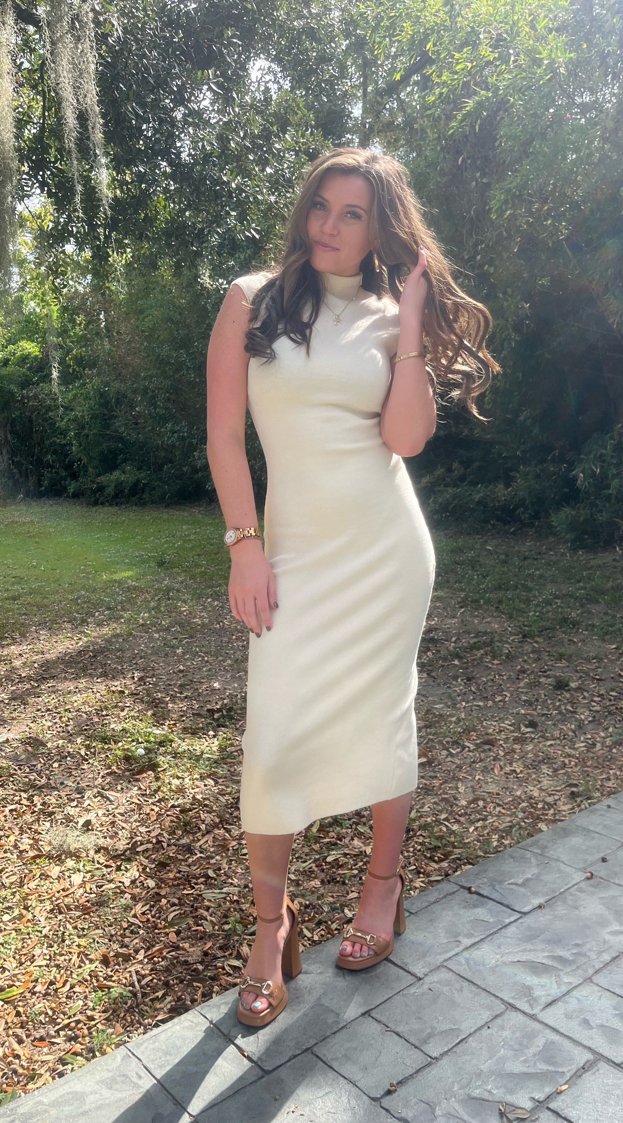 Mock Neck Sweater Midi Dress 
