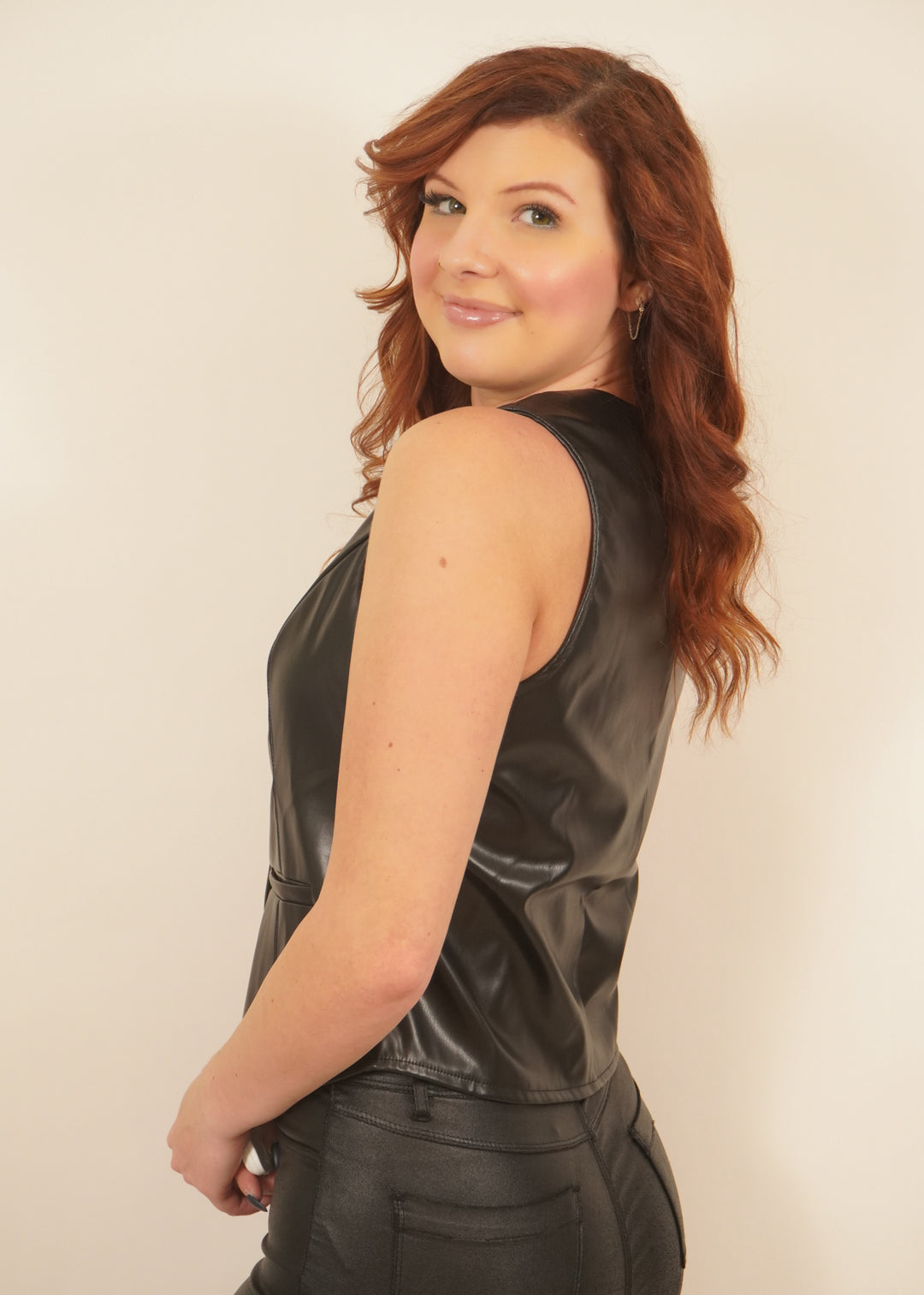 Midnight Edge Faux Leather Vest Side View