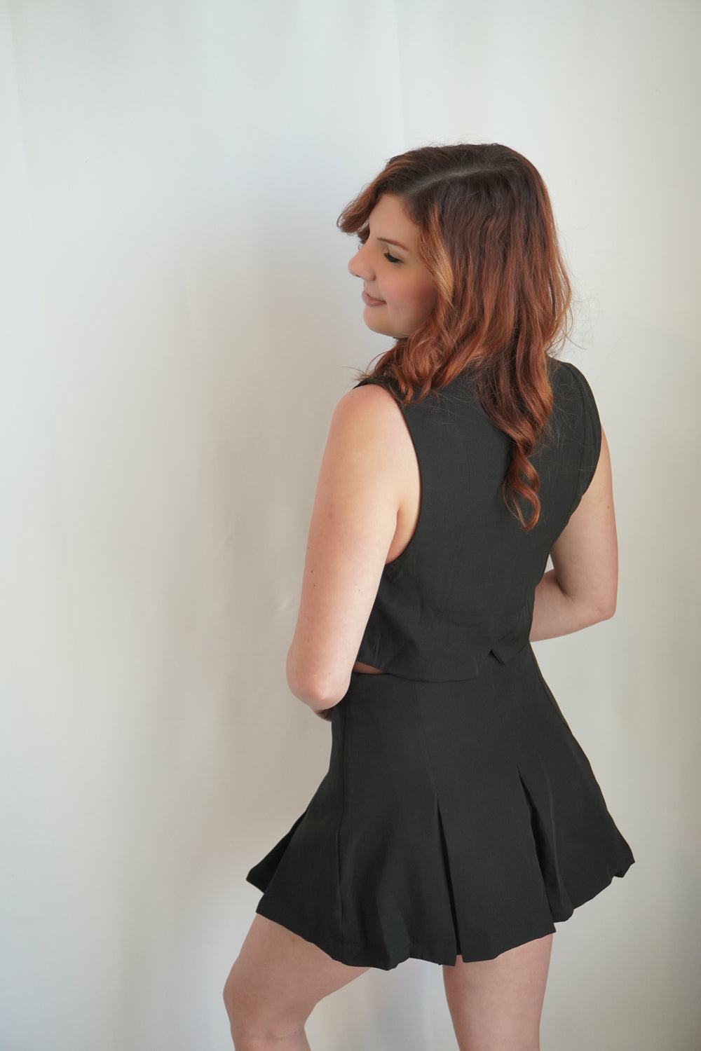Black Vest and Pleated Skirt Set per view
