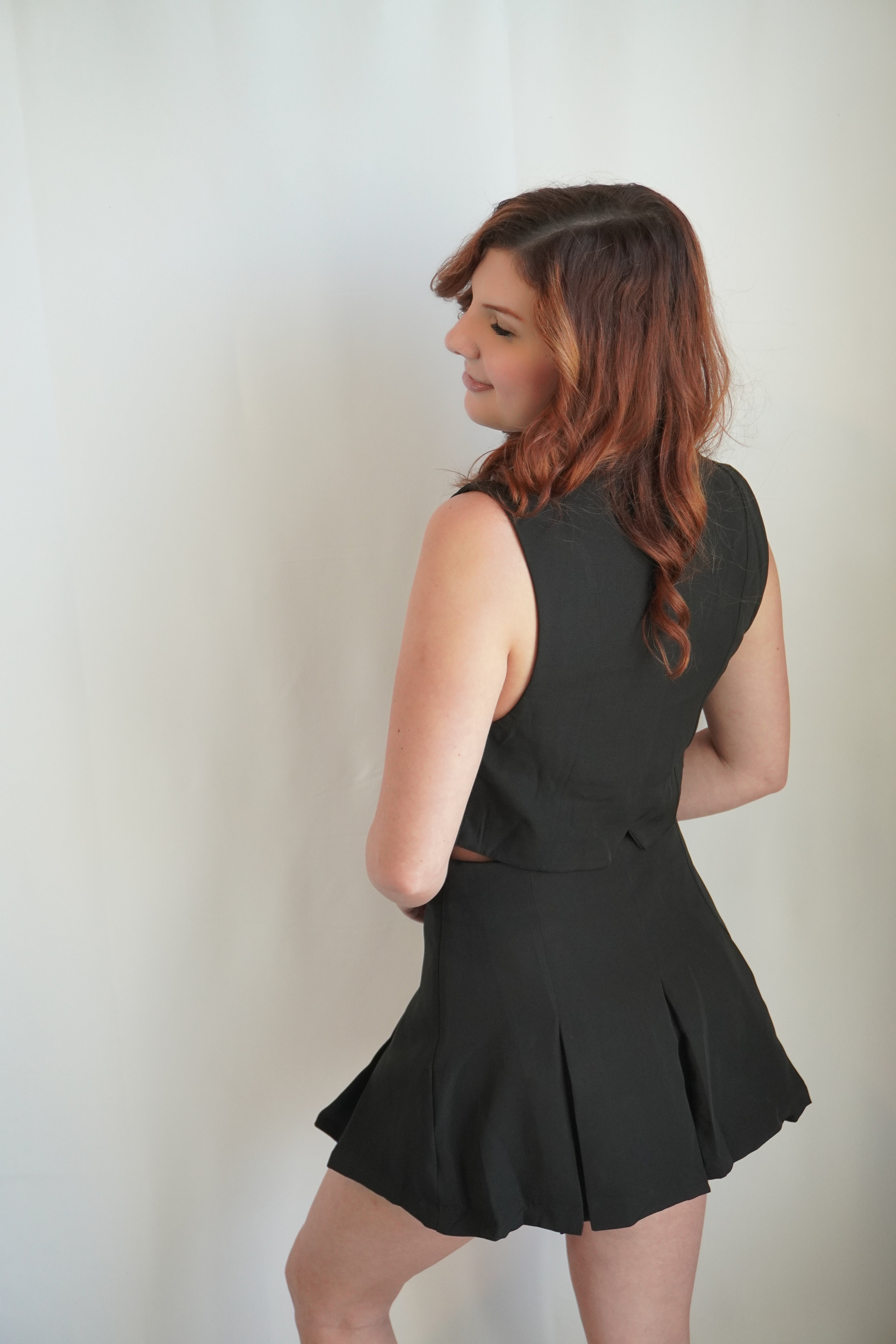 Black Vest and Pleated Skirt Set per view