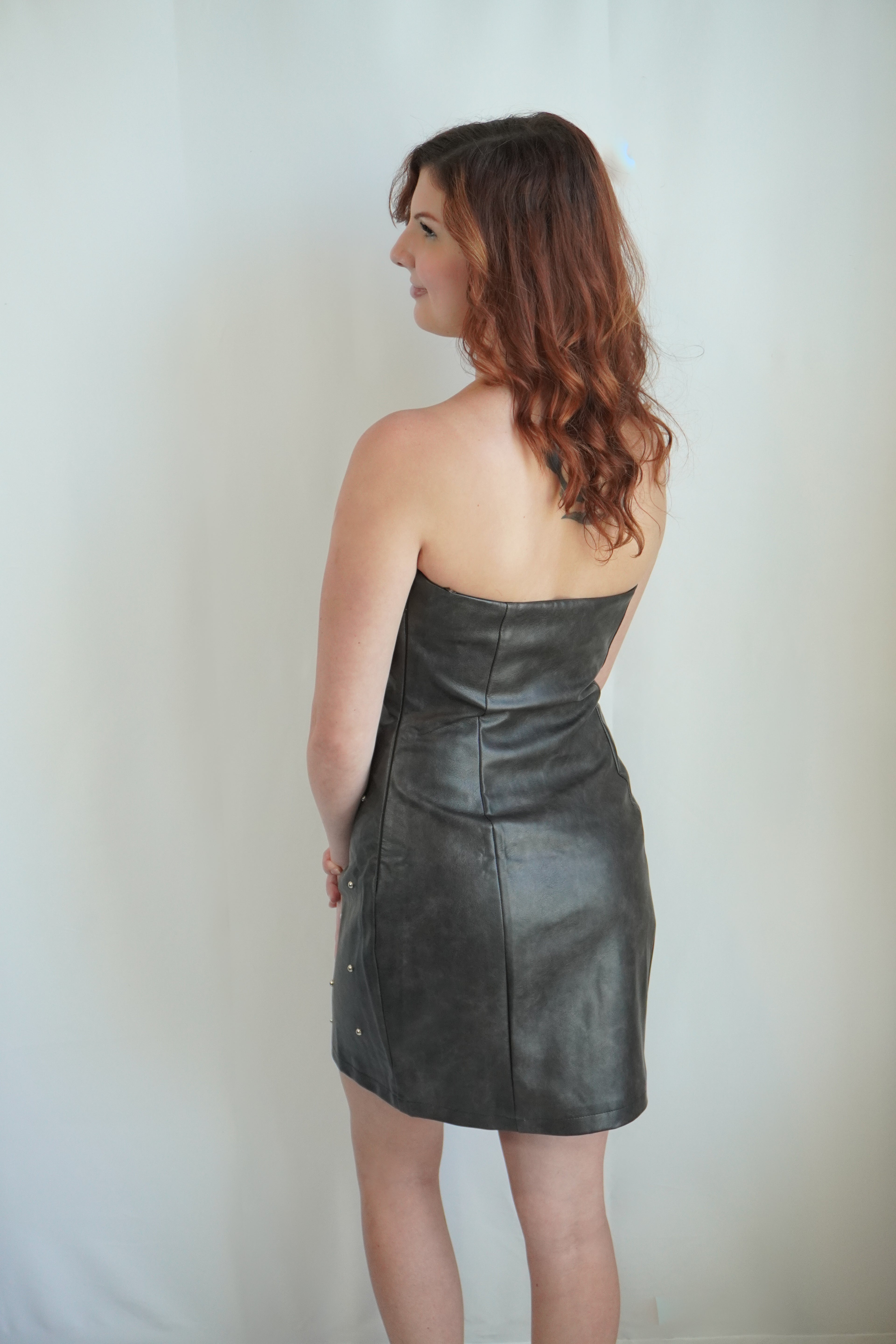 Studded Faux Leather Dress Rear View