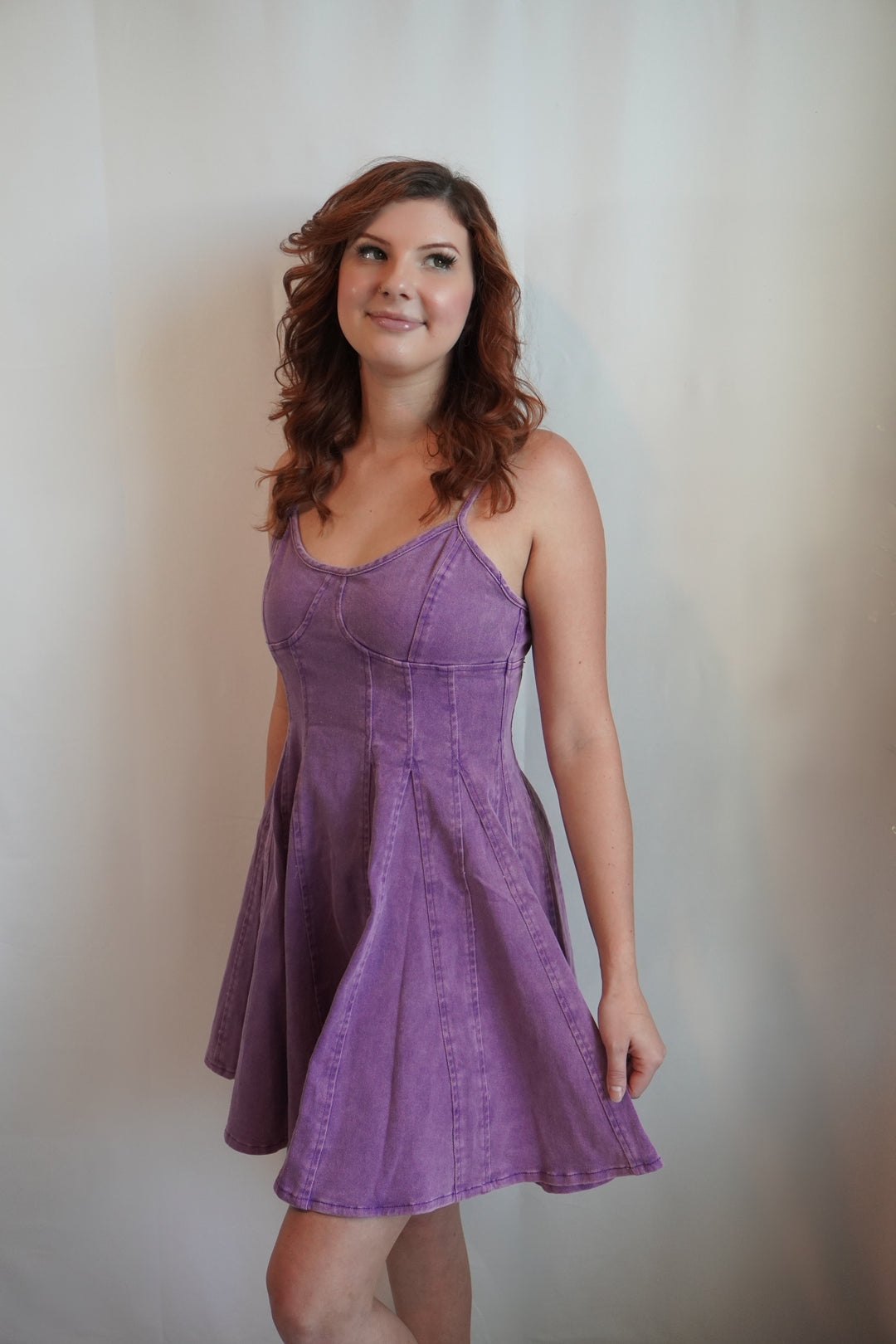 Mini dress with sweetheart neckline, corset bodice, and A-line skirt