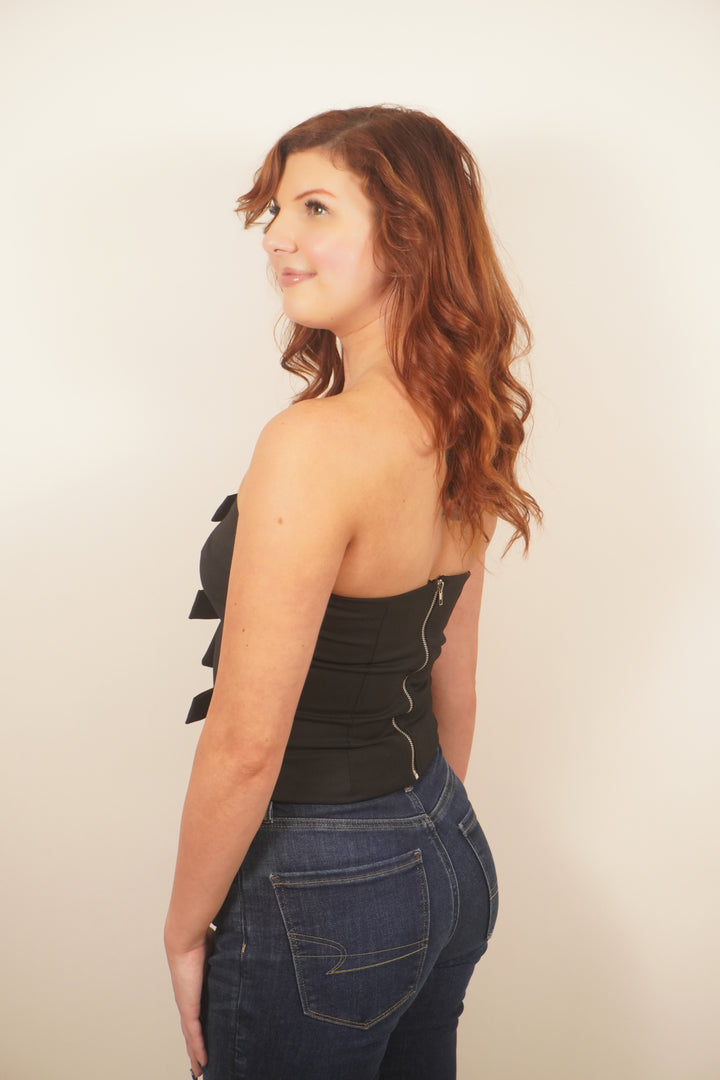 Bow Envy Strapless Top highlighting the strapless design and bow detail Back view