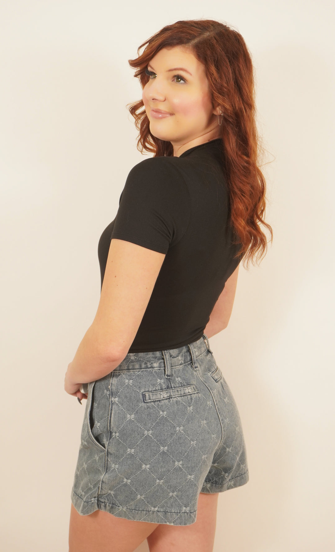 Diamond Ribbon Pattern Denim Skort ide View