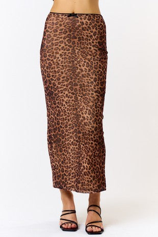 Leopard Print Midi Slip Skirt