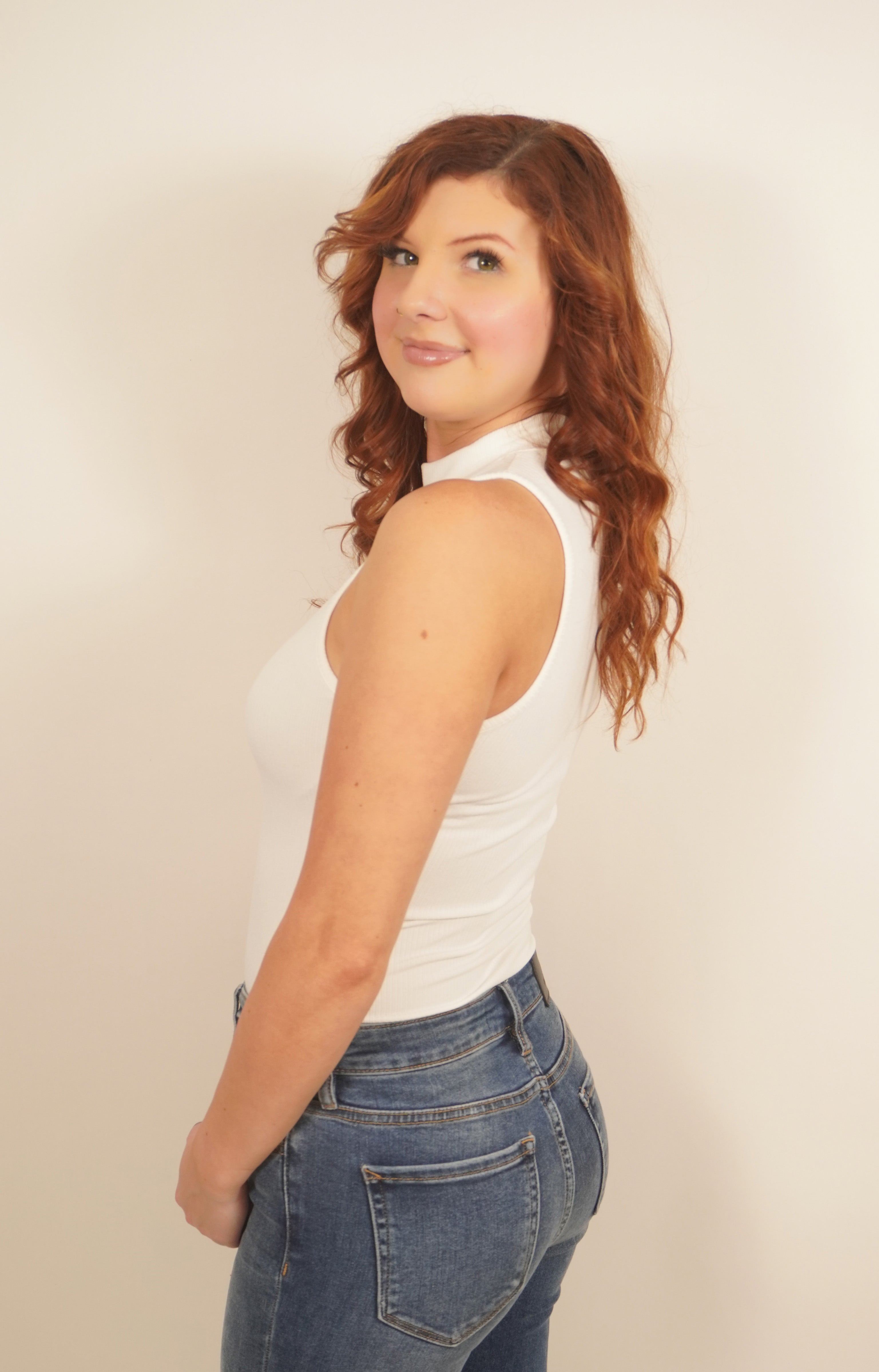 Mock Neck Tank Bodysuit Side View