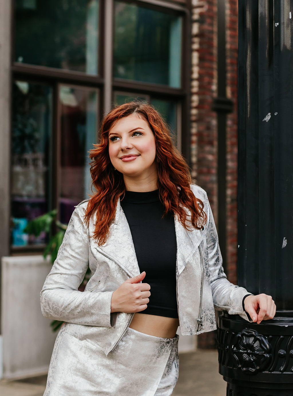 Metallic Silver Cropped Moto Jacket (Jacket & Skort sold separately) 