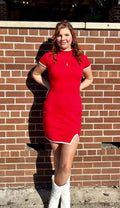 Contrast Binding Mock Neck Mini Dress
