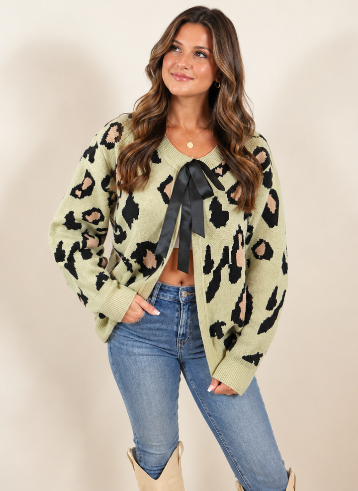 Leopard Print Bow-Tie Cardigan