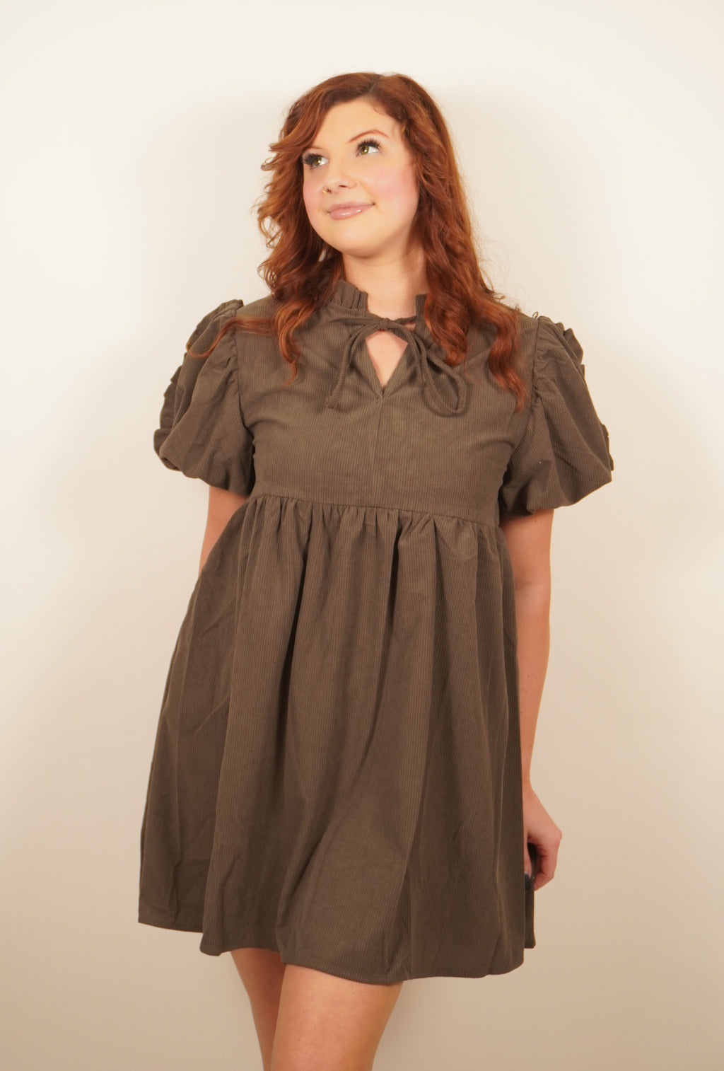 Corduroy Puff Sleeve Babydoll Dress
