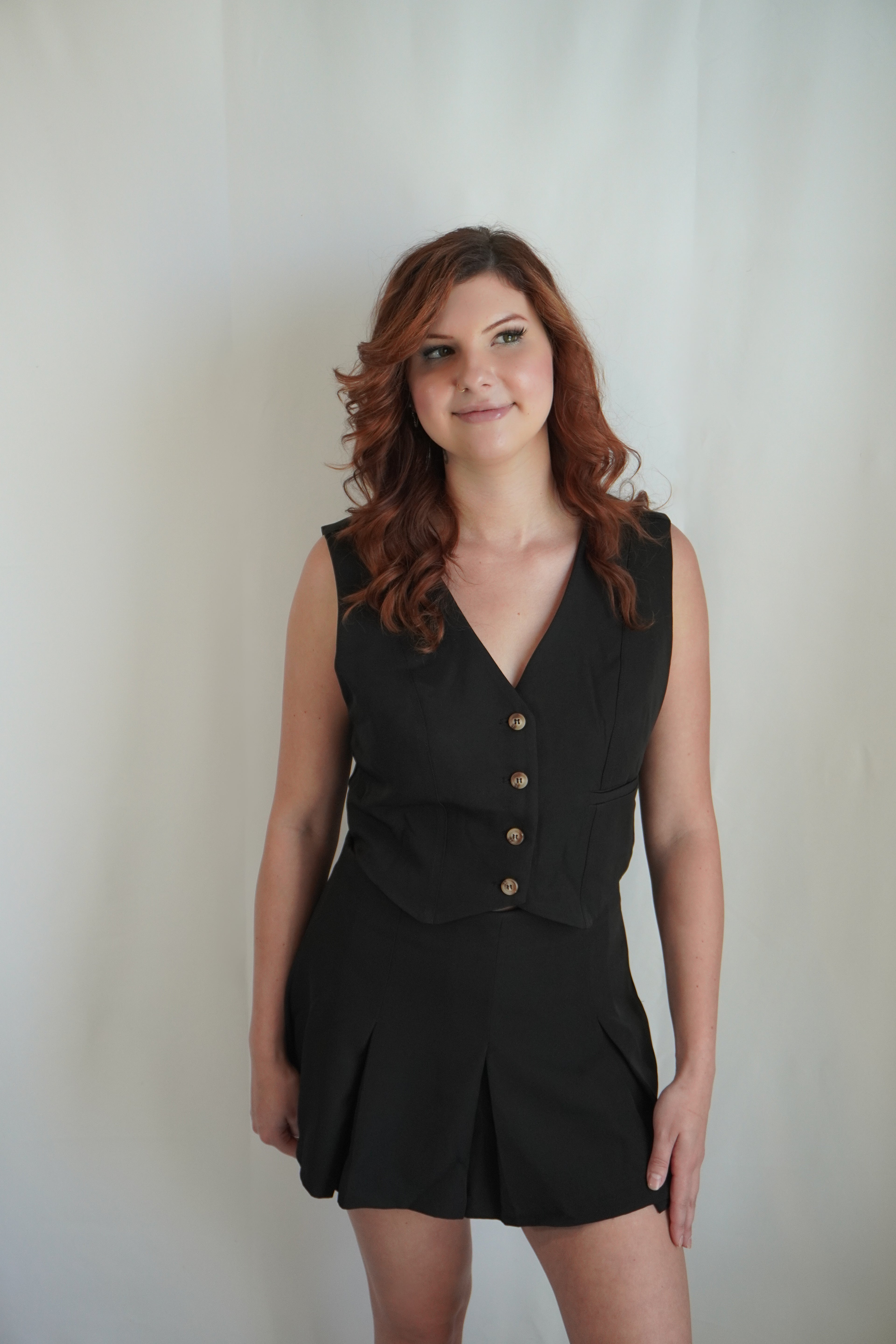 Black Vest and Pleated Skirt Set