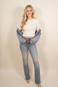 Front view - blonde model in vintage bootcut jeans