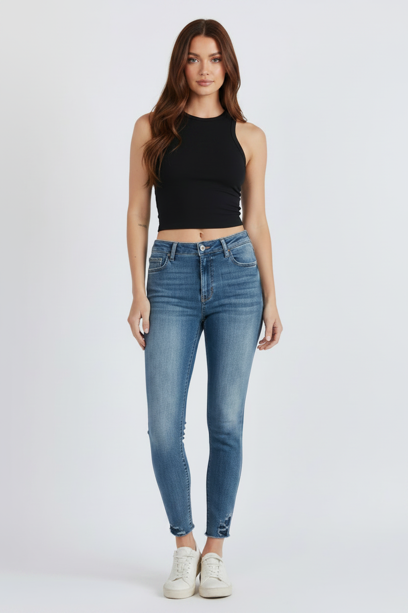 High Rise Classic Skinny Jeans - brown hair model