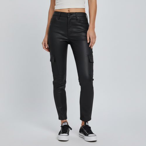 Black Coated Cargo Skinny Pants
