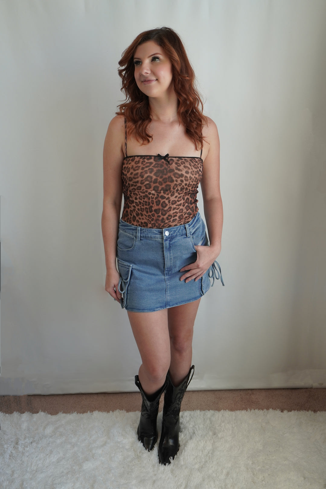 Women's cami tank top with leopard print and scalloped edge trim