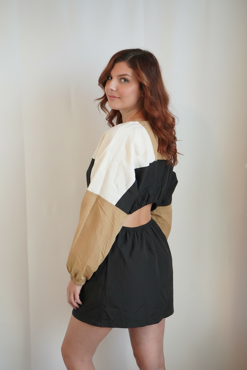 Side view - brown hair model showing open back cutout detail