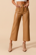 Tan Faux Leather Wide Leg Pants